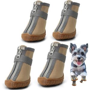 Hcpet Dog Shoes for Small Dogs, Dog Boots & Paw Protectors for Hot Pavement Winter Snow Hiking, Anti-Slip Dog Booties for Hardwood Floor Khaki Size 3