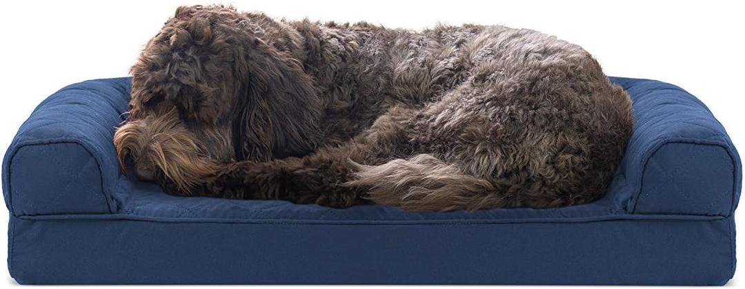 Furhaven Cooling Gel Dog Bed for Medium/Small Dogs w/ Removable Bolsters & Washable Cover, For Dogs Up to 35 lbs - Quilted Sofa - Navy (Blue), Medium (30.0"L x 20.0"W x 6.0"Th, (Quilted) Navy)