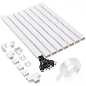 126in Cord Hider Kit, Cord Covers for Wires on Wall, Cable Hider Cord Organizer, Wire Hiders for TV on Wall, Cord Concealer, Cable Cover Wall Wire Management, 8 X L15.7 W1.18 H0.6in, White