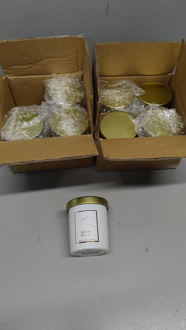 Sprayed Glass With Label With Gold Metal Lid 3.0 Oz Pack Of 8 Sea Salt