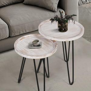 Oakrain Nesting Tables for Living Room, Round Nesting Coffee Table, Farmhouse End Tables Living Room, Bedroom, Small Coffee Table (Distressed White)