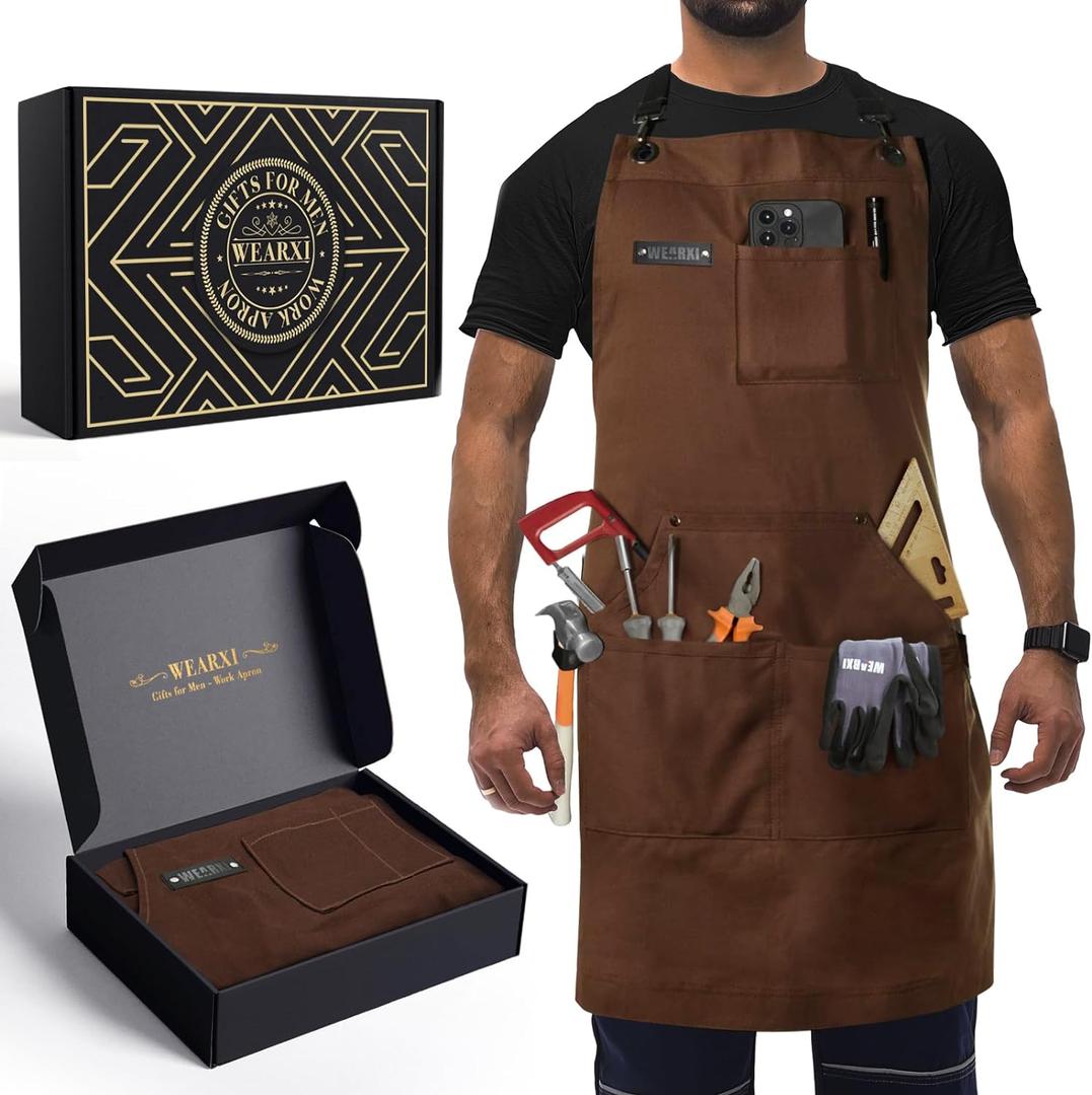 WEARXI Gifts for Men, Woodworking Aprons for Men, 20 oz Mens Apron with Pockets, Christmas Gifts for Men, Stocking Stuffers for Men Adults, Mens Gifts for Dad, Dad Gifts for Men Who Have Everything, Aprons for Men, Women, Measures 29"W X 34.5"H