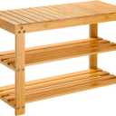 Pipishell 3 Tier Bamboo Shoe Rack Bench - Sturdy Shoe Organizer Holds up to 300lbs for Entryway, Bedroom, Living Room, Balcony, 11"D x 27.5"W x 17.5"H