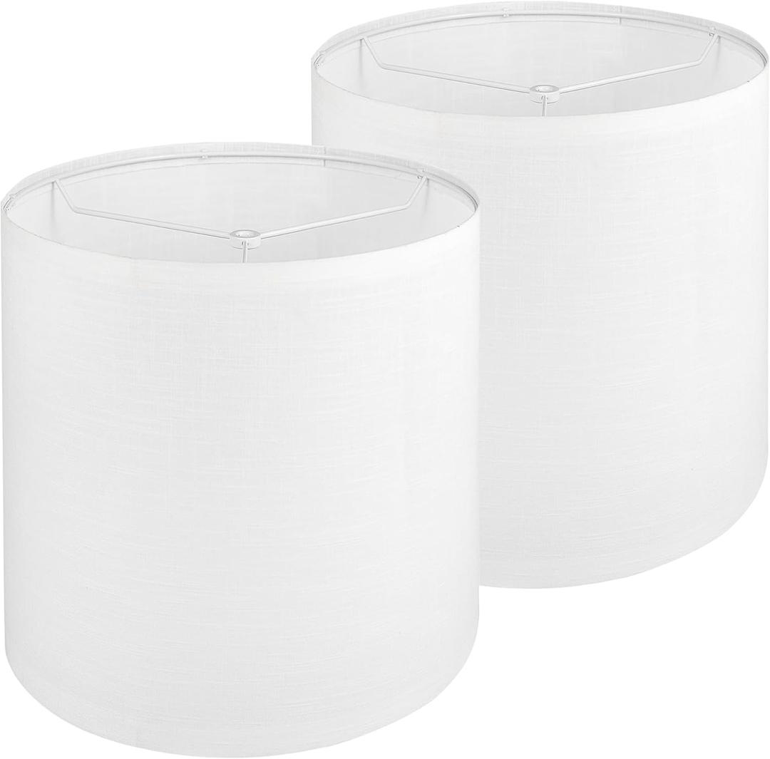 White Linen Tall Drum Lampshade set of 2, 9.8" Top x 9.8" Bottom x 11.8" High Lamp Shade, Lamp Shade Replacement for Table and Floor Lamps, Pendant Light, Handcrafted Lampshade, Easy Assembl