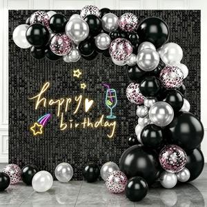 Black Shimmer Wall Backdrop,Shiny Sequins,48Pcs Sequins Backdrop Panels,Glitter Bling Photo Background for Birthday Party Wedding Engagement Anniversary Graduation (Each 1FT, Total 48FT)