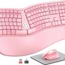 MEETION Ergonomic Keyboard and Mouse Combo, 2.4G Cordless Split Keyboard with Cushioned Palm Rest, Vertical Wireless Mouse, Natural Typing Full Size Keyboard, for Windows/Mac Pink