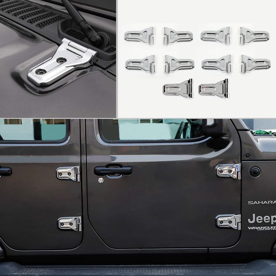 10PCS Chrome Door Hinge Cover Trim Kit for 2018-2024 2025+ Jeep Wrangler JLU Gladiator JT 4-Door