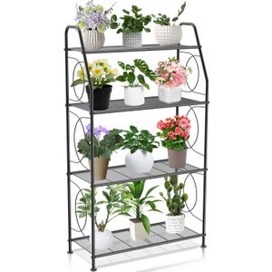 VyGrow Plant Stand, 4 Tier Plant Shelf for Indoor Outdoor, Heavy Duty Metal Tall Plant Stands Holder Rack for Living Room Balcony and Garden, Black
