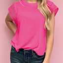 SHEWIN Womens Summer Tops Crewneck Short Sleeve T Shirts Casual Patchwork Hollow Out Loose Tank Top (Pink, S)