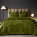 PHF Double-Sided Velvet Comforter Set Queen Size, 5 Piece Soft Luxury Winter Warm Bedding Sets, Modern Bed in A Bag Including 1 Cozy Comforter, 2 Pillow Shams, 2 Euro Shams for Home Decor, Olive Green