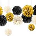 NICROLANDEE Black and Gold Party Supplies for 2025 Graduation - 12PCS Metallic Foil Paper Lanterns Decorative for Graduation, Wedding, Birthday, Baby Shower, Retirement Party, New Years Eve Party