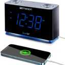Emerson CKS1507 Smartset Radio Alarm Clock, 1.4" Blue LED Digital Display, USB Charging Port, Brightness Dimmer Controls, Bluetooth Connectivity, Set Alarm to Radio, Music, or Buzzer, Black