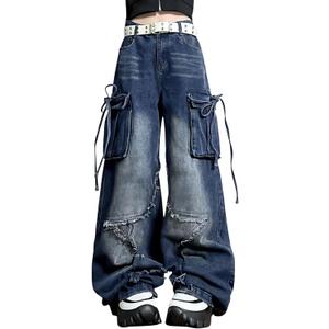 Baggy Pants for Women Girls Cute Jeans Y2k Pants Star Straight Leg Streetwear Clothing (X-Small, 1#blue)