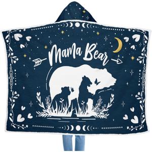 GEEMBI Birthday Gifts for Mom from Daughter or Son - Blue Mama Wearable Blanket Hoodie 47x72 in - Birthday Gifts for Women, Gift for Mother in Law, Mama Gift Ideas, Blanket for Mom (Blue - Bear Family)
