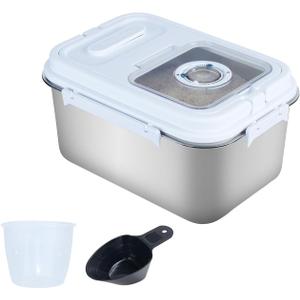 Airtight Rice Storage Container Bin 20lb, Stainless Steel Food Storage Containers with Measuring Cup,Spoon, Kitchen and Pantry Canister for Rice, Flour, Sugar, and Baking Supplies(Silver)