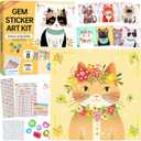 Gem Art Sticker Kit, Arts and Crafts for Kids Age 4-12, 8 Cat Themes Diamond Art Kit, Gemstone Sticker Crafts Christmas Birthday Gifts for Girls Ages 4,5,6,7,8 Year Old (Cat)
