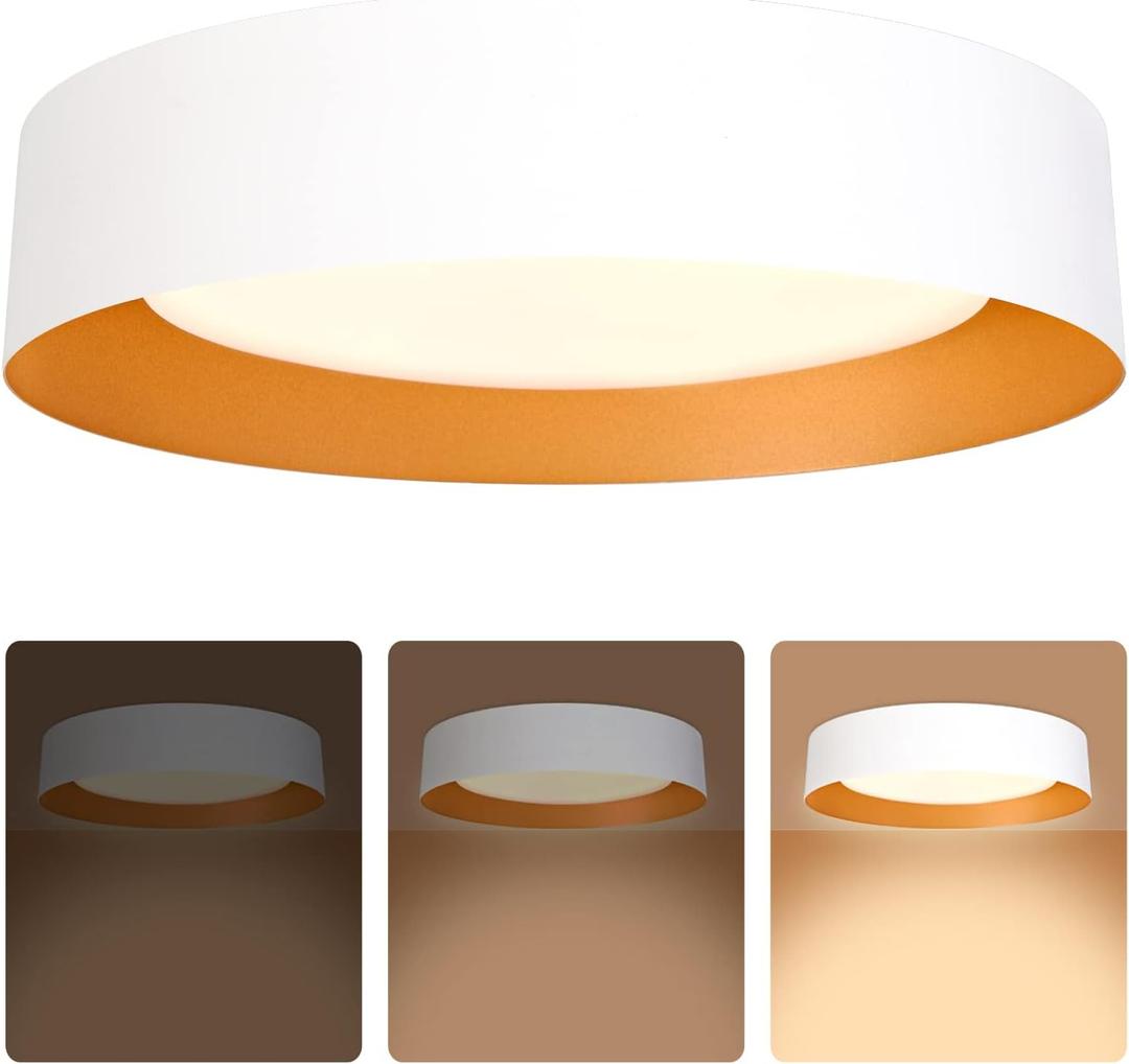 Bargeni 16.5 inch Dimmable LED Flush Mount Ceiling Light, Matte White with Gold Inside, 3000K/Warm White/30W, Modern Light Fixture for Closet and Hallway, 16.5 Inch-1 Pack