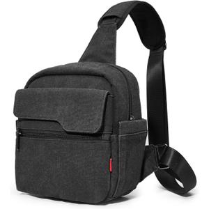 Cwatcun Camera Sling Bag Compact Small Camera Case, Waterproof Canvas Crossbody Camera Bag with Rain Cover, Travel Photography Bag for Canon, Nikon, Sony, Fuji DSLR/SLR/Mirrorless Cameras, Lens 5-9-8 inch