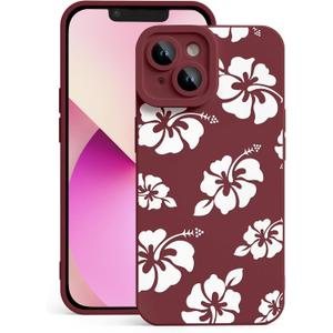 2 x for iPhone 13 Phone Case, Printed Silicone, White Hibiscus | Printed Silicone Case, Ultra-Thin Soft Feel, Shockproof Protection, Girly Pattern Design