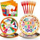 SCIONE 96 Pcs Family Game Night Party Supplies Colorful Video Game Birthday Decorations for Kids Boys Gamer, Game Night Party Paper Plates and Napkins Forks for 24 Guests