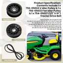 756-05024 V Idler Pulley & 756-05032 Flat Idler Pulley & 754-05027 (1/2" X 91") Tractor Drive Belt Compatible with Cub Cadet Mtd Gt50 Gt54 Lt42 Gt Xt1 Xt2 Zt1 Zt2