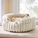 Bedsure ComfyFleece® Original Design Cute Cat Bed,Soft Kitten Bed,Cream
