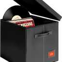 Black Faux Leather Vinyl Record Storage Box  12-Inch LP Record Holder & Case with Lid  Stackable Record Storage Crate for Albums, Rolls & Accessories  Sturdy Organizer 1Pack