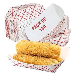 Concession Essentials 2lb Disposable Red and White Plaid Food Trays, Large, Pack of 100ct