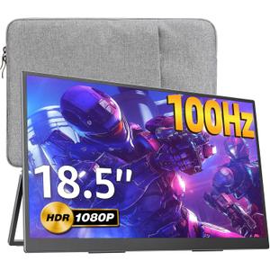 Portable Monitor 18.5 inch 1080P FHD 100Hz 125% sRGB HDMI USB-C Large Portable Monitor for Laptop MacBook Xbox PS4/5, Travel Monitor with Kickstand, VESA Compatible