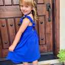 Vieille Girls Summer Dress Kids Tie Back Ruffle Sundress Casual Sleeveless Dresses 3-8 Years (Blue)