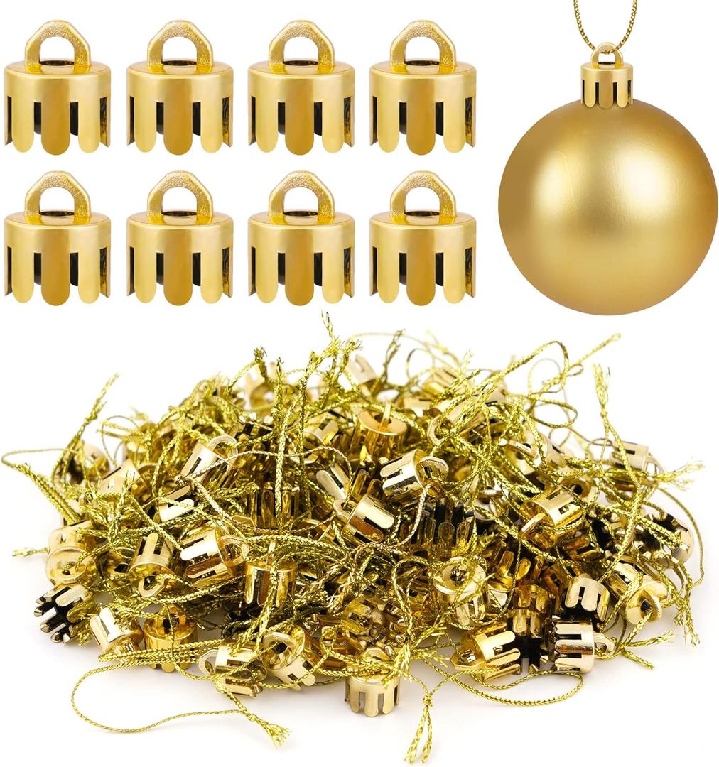 120 Pieces 0.5 Inch Round Christmas Ornament Caps Replacement Plastic Christmas Ornament Hangers Caps for Christmas Tree Ceramic Glass Porcelain Christmas Ornaments DIY Decorations (Gold)