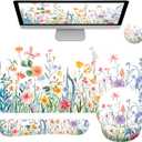 zokifab Long Mouse Pad XXL,Ergonomic Desk Mat Gaming Set,Keyboard Wrist Support Rest Mouse Pad Suitable for Office and Home (XXL Fragrant Plants)