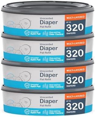 Compatible with Diaper Genie Pails, 4-Pack, 1280 count