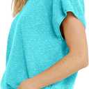 Saodimallsu Womens Short Sleeve Crewneck Sweater Summer Tops Casual Loose Knit Lightweight Basic Pullover Shirts (Blue)