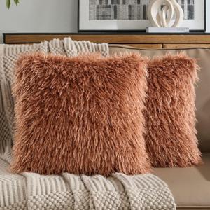 FUTEI Rust Decorative Throw Pillow Covers 18x18 Inch Set of 2,Soft Faux Fine Wool Textured Cushion Case,Luxury Home Decor for Couch Bed Living Room