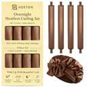 Heatless Curls Overnight, Heatless Hair Curler Set Satin with Button Closure 4 Hair Rollers for Women + Satin Hair Bonnet for Sleeping, Flexi Rods Blowout Rods for Long Hair (A - BROWN)