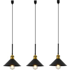 H Type Track Pendant Lighting Black Industrial Ceiling Track Hanging Light Fixtures Pendant, Compatible with H Type Track Lighting Rail, E26 Socket,3 Pack (Bulbs Not Included)