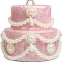 Cake Shaped Acrylic Clutch Pearl Handbags Beaded Evening Bag Mini Clutch Handbag for Wedding Cocktail Party Prom (Pink)