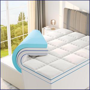 Sleep Lab 4 Inch Memory Foam Mattress Topper - Queen Size - Cooling Gel Memory Foam, Medium Support + Pillow Top (Classic Comfort)