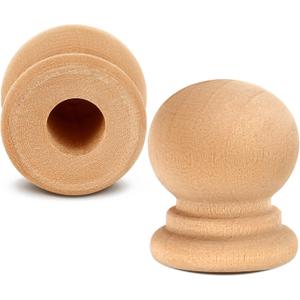 Pinkunn 100 Pcs Wood Finials Dowel Rods Caps 3/4 Inch Tall with 1/4 Inch Hole Unfinished Wood Drawer Knobs Pulls Handles Small Classic Ball Wooden Rods Caps for Crafts, DIY, Cabinet, Furniture, Drawer