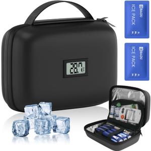 Insulin Cooler Travel Case with Temperature Display, TSA Approved Diabetic Cooling Bag for Insulin Pens and Supplies, Refrigerated Medicine Organizer with 2 Ice Packs (Black)