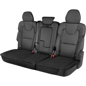 Motor Trend Rear Seat Cushion - Black Diamond Stitched Faux Leather Rear Seat Cover for Cars, Trucks, SUVs - Padded, Waterproof, Non-Slip Back Seat Cover with Storage Pockets