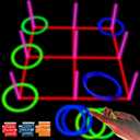 18.2 Inch 3-in-1 Glowing Ring Toss Tic Tac Toe Outdoor Game for Adults and Family (blue&green)