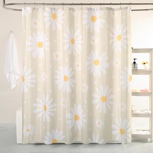 QJHOMO Beige Floral Shower Curtain Set Cute Dasiy Bathroom Curtain, Washable Waterproof Fabric Modern Farmhouse Shower Curtain with 6 Hooks, Colorful Flower Small Stall Shower Curtains 36x72 inch