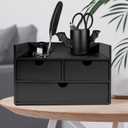 Charmewooden Desk Organizer with Drawers Countertop Drawers Organizer Tabletop Storage Organization Box Home Office Workspace Bathroom Toiletries Supplies (black with shelf)