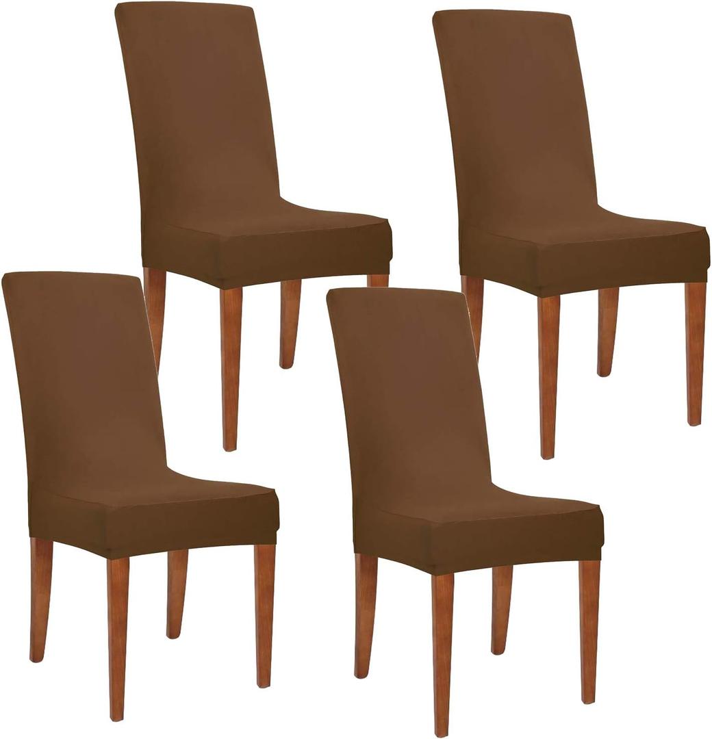 Obstal Coffee Stretch Spandex Dining Room Chair Covers Set of 4 Universal Removable Washable Chair Seat Slipcovers Protector for Kitchen, Ceremony, Wedding, Banquet, Hotel and Party