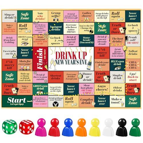 Fofeadm New Year's Eve Drinking Games, Rubber Mat Drinking Board Game for Adults, Funny Party Interactive Drinking Games, Age 21+, 2-8 Players