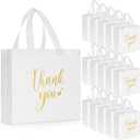 Sweetude 30 Pcs Thank You Gift Bags with Handles, Reusable Non Woven Foldable Goodie Bags Bulk for Graduation Easter Wedding Bridesmaid Favors(11 x 12 x 5 Inch,White)