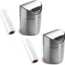 ZHOUWHJJ 2 Packs Mini Countertop Brushed Stainless Steel Swing Lid Trash Can Set, Come with Trash Bag, 1.5 L / 0.40 Gal, Silver