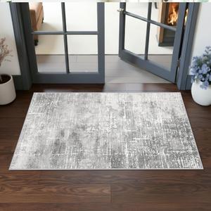Washable 2x4 Entryway Area Rugs: Non-Slip Abstract Water Resistant Kitchen Rug Durable Doormat Soft Bedroom Carpet Indoor Low Pile Floor Mat for Bathroom Dining Room Hallway Runners(2x4,Light/Grey)